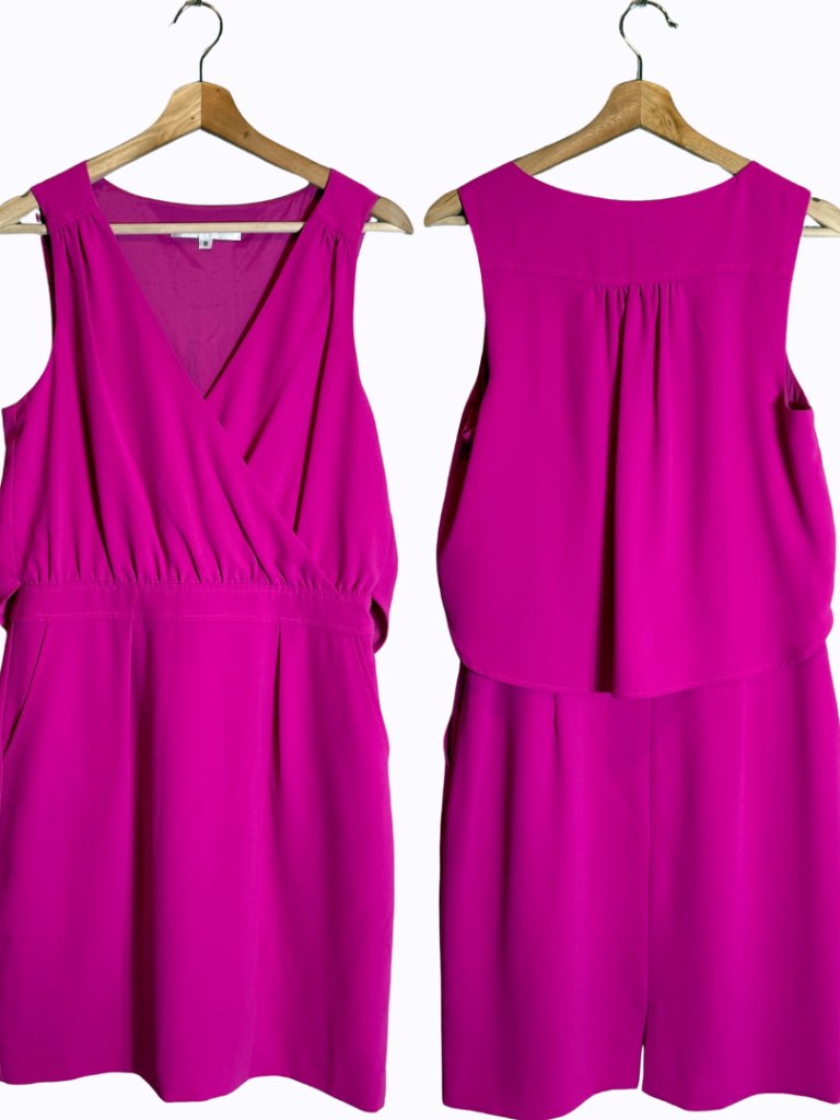 Trina Turk Sleeveless V-Neck Faux Wrap Sheath Dress Women's 8 Fuchsia Pink Party